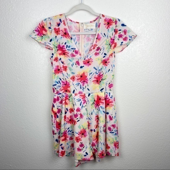 Yumi Kim White Pink Floral Sienna Romper Floral Size XS - Picture 1 of 6